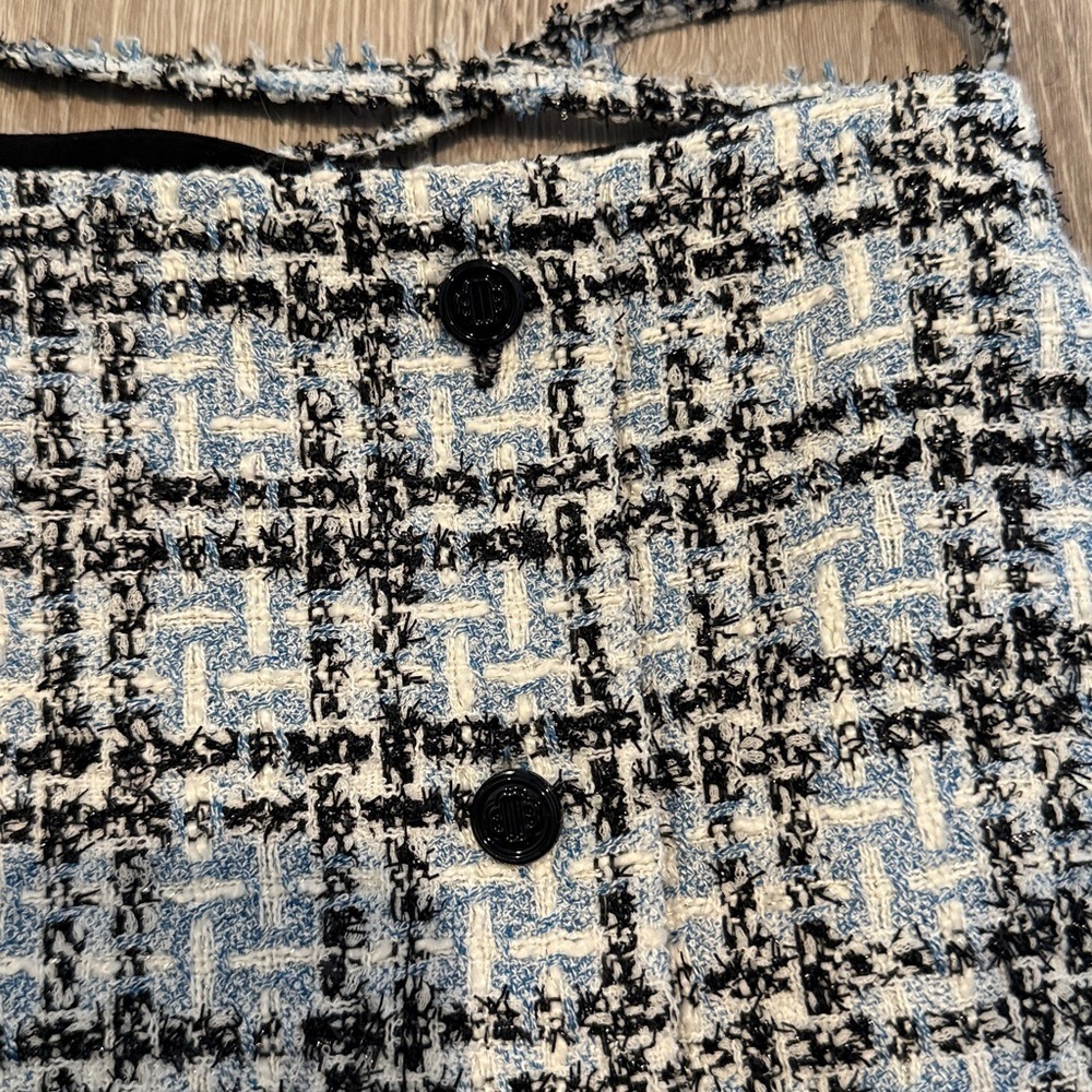 MAJE Jizuli Cutout Braided Hem Tweed Miniskirt In Blue Size Large 8/10 EU40 - Picture 10 of 11